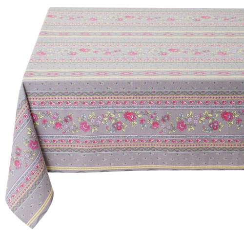 French tablecloth coated or cotton (Avignon. grey x rose)